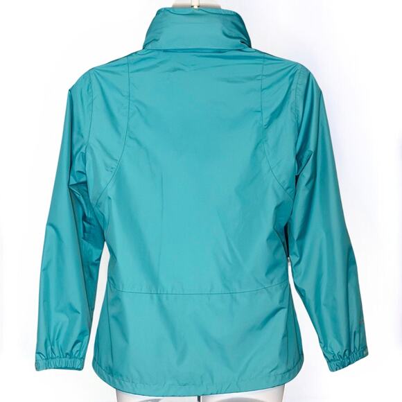 Y2K Eddie Bauer WeatherEdge Aqua Blue Hooded Windbreaker Rain Jacket Women Large - Picture 9 of 12